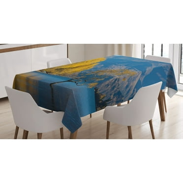 Ambesonne Nature Tablecloth Rectangular Table Cover, Sunken Tree Lake Rural, 60"x84", Earth Yellow Pale Blue