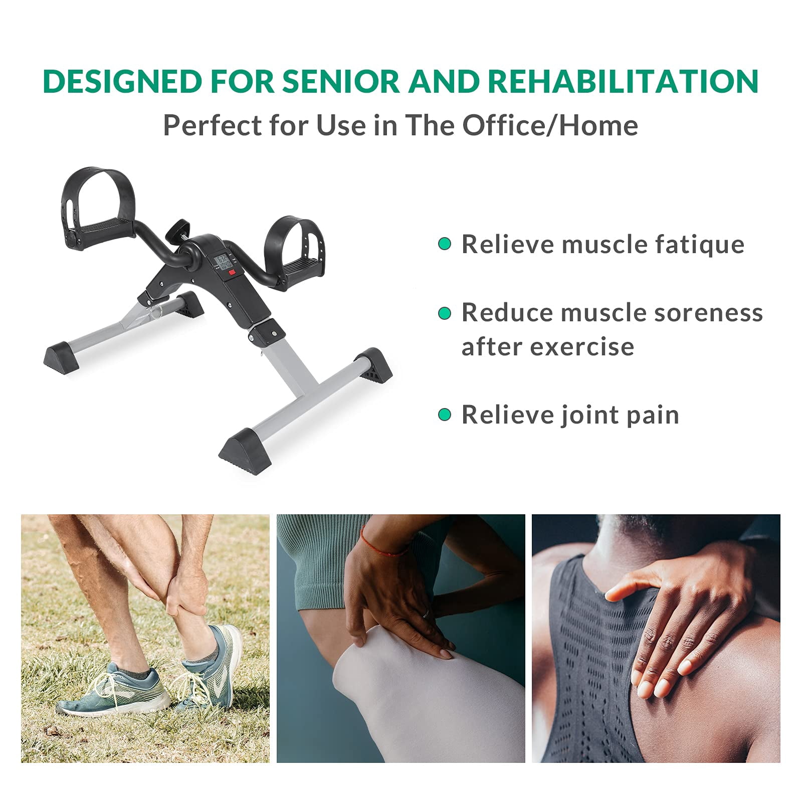 VIVIJASON Pedal Exerciser - Folding Portable Exercise Peddler - Under Desk Mini Exercise Bike for Arm/Leg Workout - Adjustable Fitness Rehab Equipment for Elderly Seniors with LCD Display