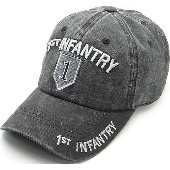 US Military 1st Infantry Division Pigment Washed Black Adjustable Baseball Hat Cap