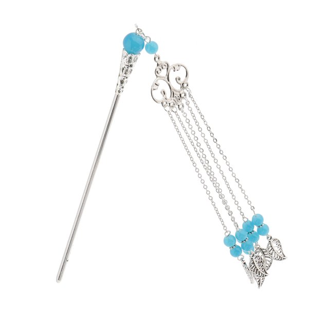 Prettyia Hanfu Kimono Cosplay Drama Beads Hermosa borla Pin de pelo para niñas lago azul Sunnimix Palo de pelo chino antiguo