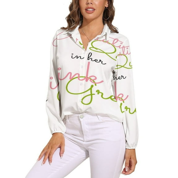 A Beautiful Queen in Her Pink And Green Long Sleeve Blouse Woman Streetwear Casual Shirts Summer Oversize Woman Streetwear Clothing Birthday Present