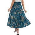 thumbnail image 3 of Yucgh Women's Tiered Flowy Midi Skirt with Drawstring High Waist, Floral Pleated Beach Skirt, Lightweight Summer Long Skirt for Casual Wear,Dark Blue,XL, 3 of 5