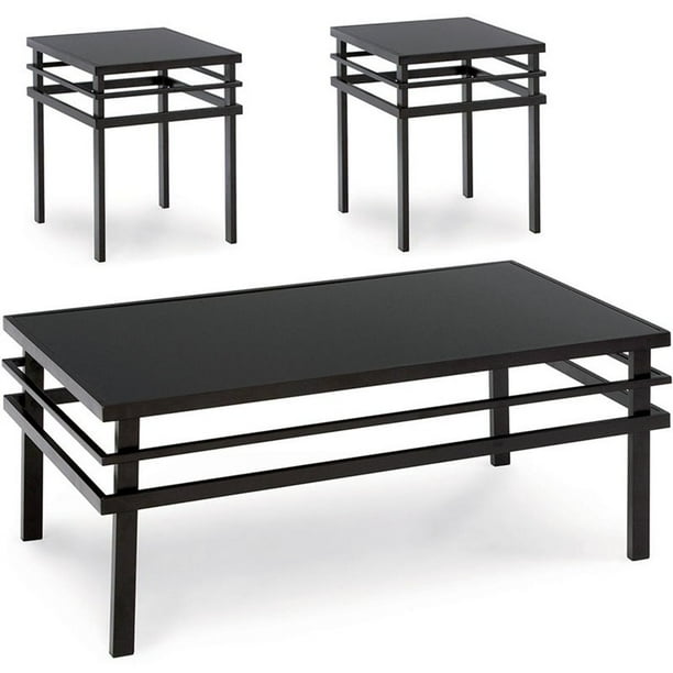 Bowery Hill 3 Piece Contemporary Glass Top Coffee Table Set In Black Walmart Com Walmart Com