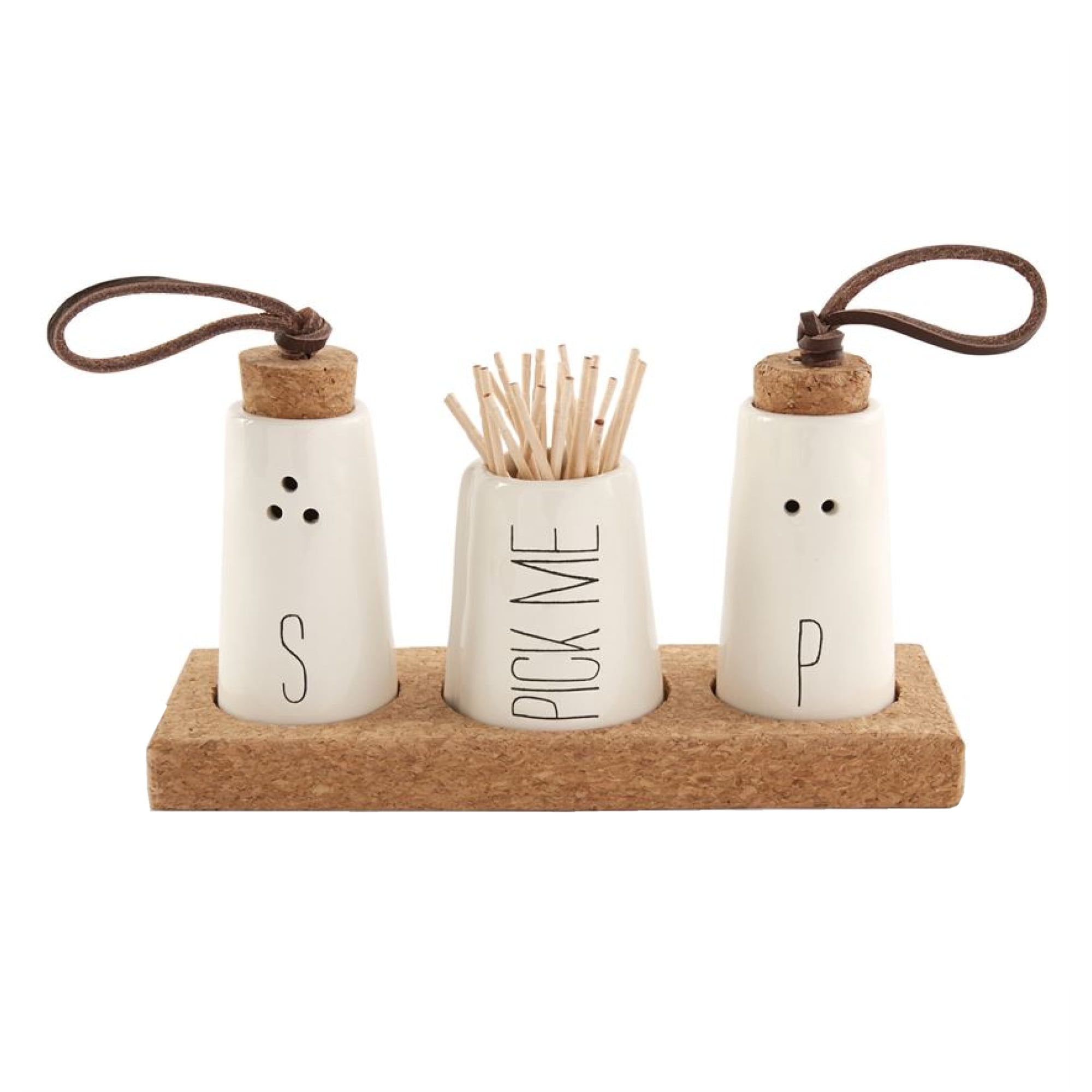 Mud Pie Salt, Pepper, & Toothpick Holder Set, Includes Pack of Wooden