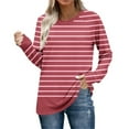 thumbnail image 2 of Ltctricy Women's Long Sleeve T Shirts Trendy Crew Neck Striped Fashion Tee Tops Soft Casual Tees Loose Tunic Blouses(Red,X-Large), 2 of 7