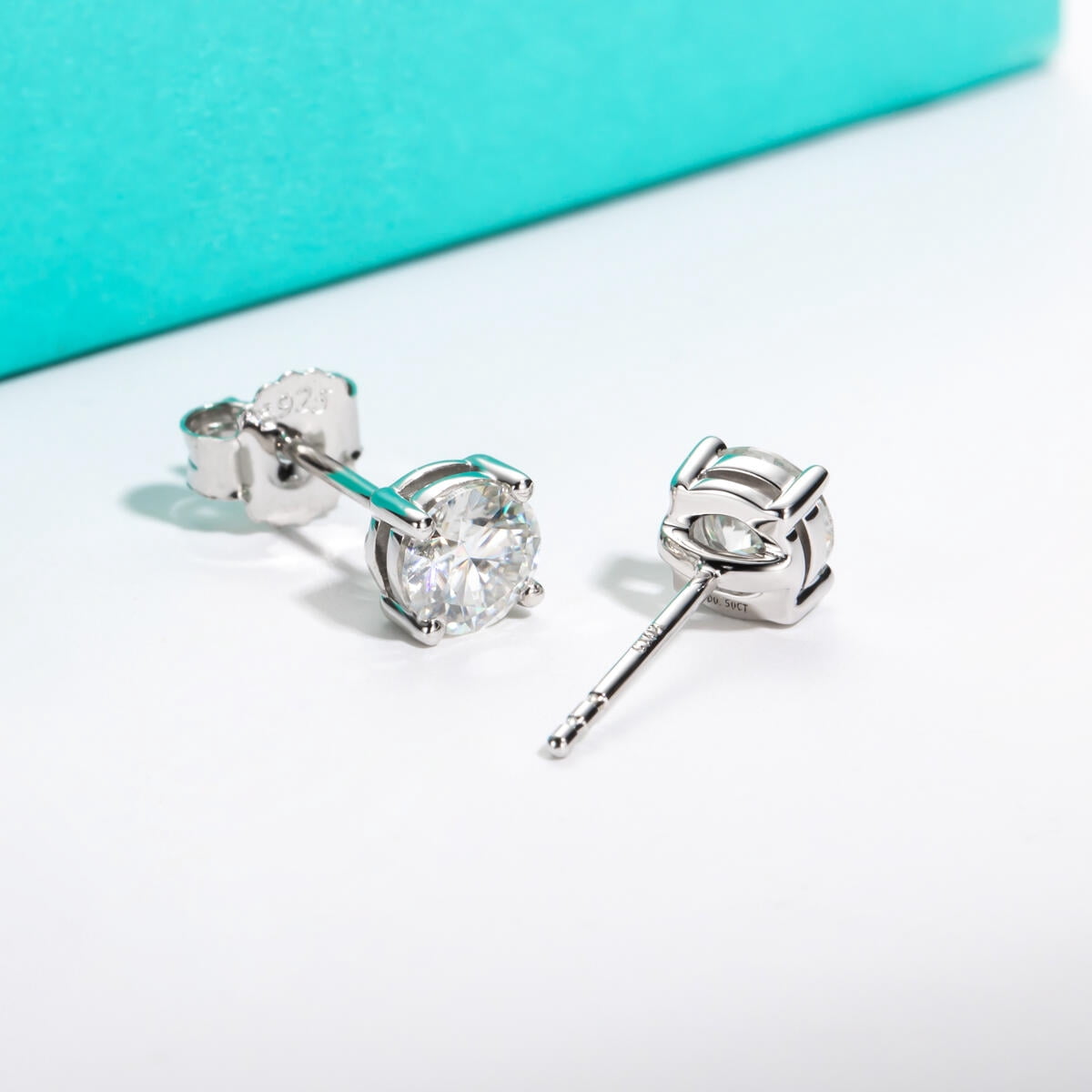 AnuClub 10K Post Moissanite Stud Earrings for Women, Total 1 Carat D Color VVS1 Lab Created Diamond Earrings 14K White Gold Plated S925 Sterling Silver Earrings