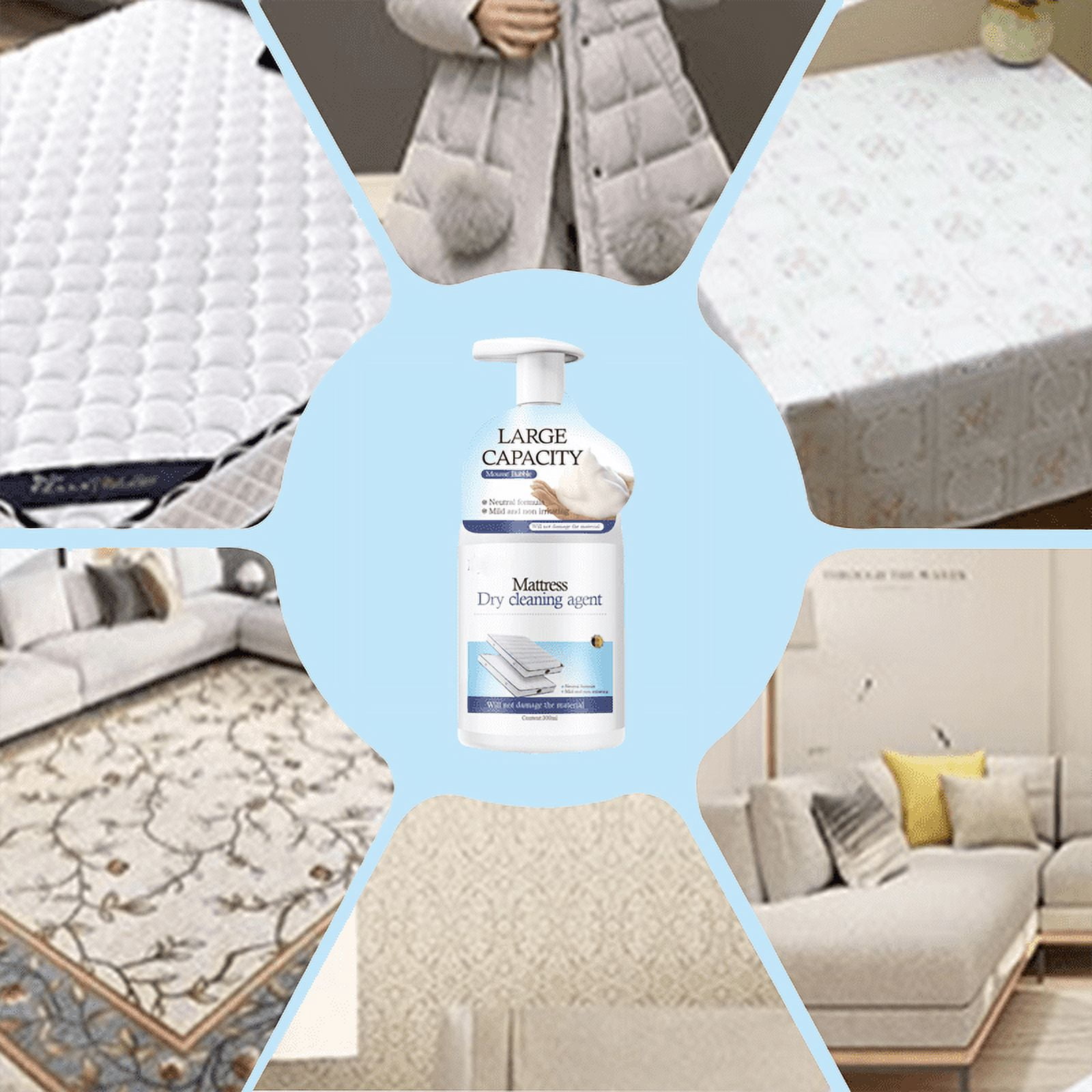 5 Packs Powerful Mattress Cleaner for Stains and Odors Sofa Upholstery Cleaner Spray No Water Needed 300ml Fast Acting Formula for Pets and Adults