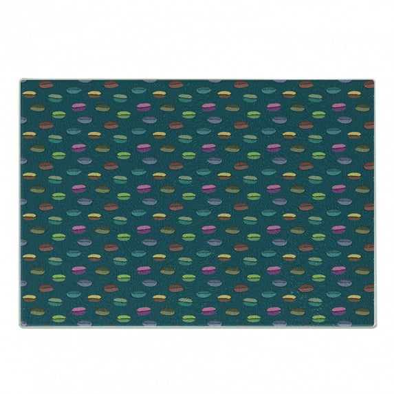 Espresso Cutting Board, Continuous Abstract Colorful Coffee Beans Pattern Hot Beverages, Decorative Tempered Glass Cutting and Serving Board, in 3 Sizes, by Ambesonne