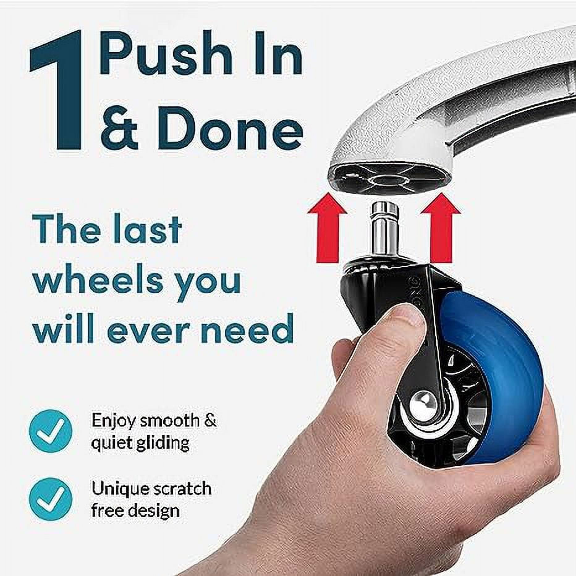 Lifelong Office Chair Replacement Caster Wheels, 7/16" x 7/8" Stem, Industrial Steel and PU, Rollerblade Design, Smooth Rolling for Wood and Tile Floors, Set of 5