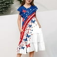 thumbnail image 3 of Weebloom Little Girls Dresses,4Th Of July Print Flutter Sleeve Tiered Red White Blue Patriotic A Line With Pockets Casual Party Kids Dress For Girls,6-7 Years, 3 of 5