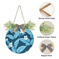 thumbnail image 2 of Blue Leaves and Little Flowers Front Door Porch Decoration Hanging Sign with Artificial Green Plants and Bow for Home Outdoor Indoor, 2 of 7