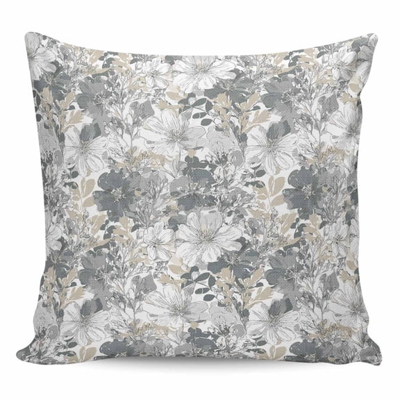 Spring Botanical Pillow Covers 16x16 Inch Decorative Throw Pillow Cover, Country Floral Leaves Gray Brown Sofa Pillowcases Accent Cushion Case Home Decor Bedroom Living Room