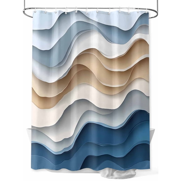 Abstract Curve Shower Curtain Set ，Waterproof Fabric Shower Curtains Wave Line Blue Gradient Modernism Shower Curtains for Bathroom,Bathroom Decor 72"x84"