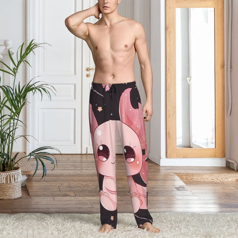 Xecao Cute Axolotl Sakura Blossoms Print Men's Straight Lounge