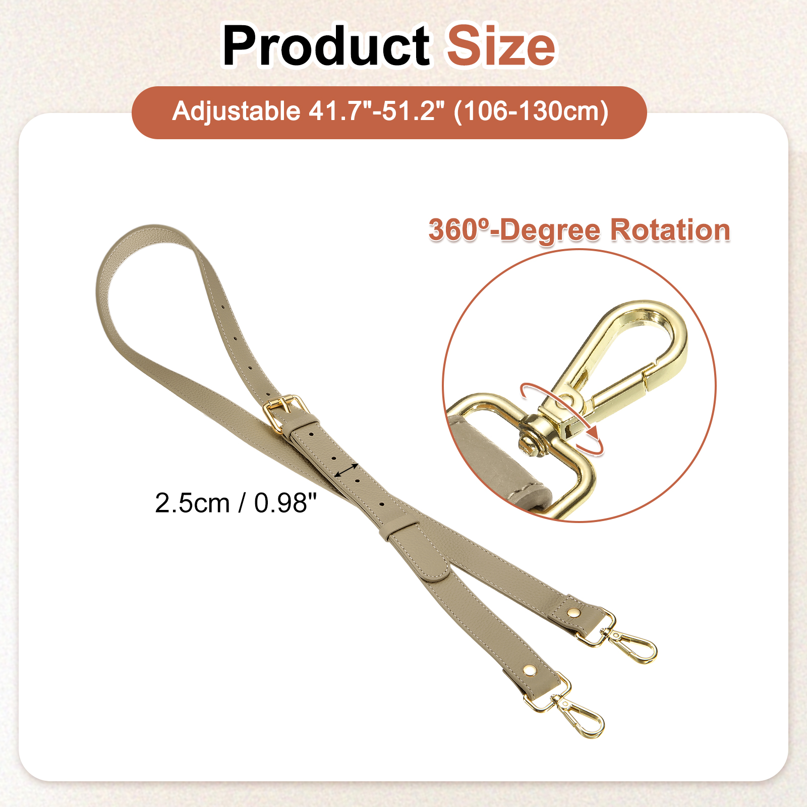 1" Genuine Leather Purse Strap for Bag (Apricot, Gold Buckle)