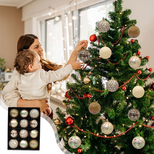 Set de Adornos Navideños Irrompibles En Forma de Bolas - Adornos de Plástico Oro Rosa para Árboles de Navidad - 12 Piezas | Varios Estilos - 6X6X6 Cm - 230 G