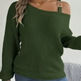 thumbnail image 5 of Arlun Women's Sweater Fashion Metal Buckle Strap Cold Shoulder Long Sleeves Cable Knit Sweaters Solid Color Ribbed Comfortable Pullover Knitwear Tops Green M, 5 of 5