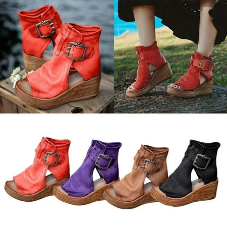 

Fesfesfes Black Sandals Women Peep-toe Pump Summer Fashion High-top Wedge Sandals Thick-soled Peep-Toe Roman Sandals 6.5(38)