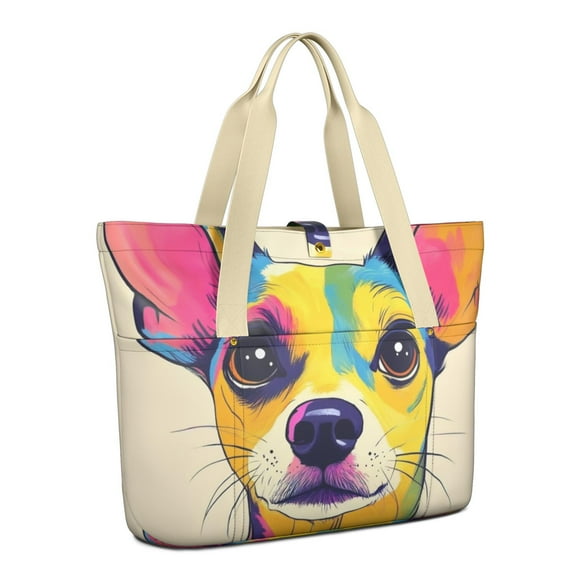 Tote Bag for Women - Chihuahua Shoulder Bag - Large Utility Work Duffle Bag with Zipper Handbag for Travel, Work, Sprots