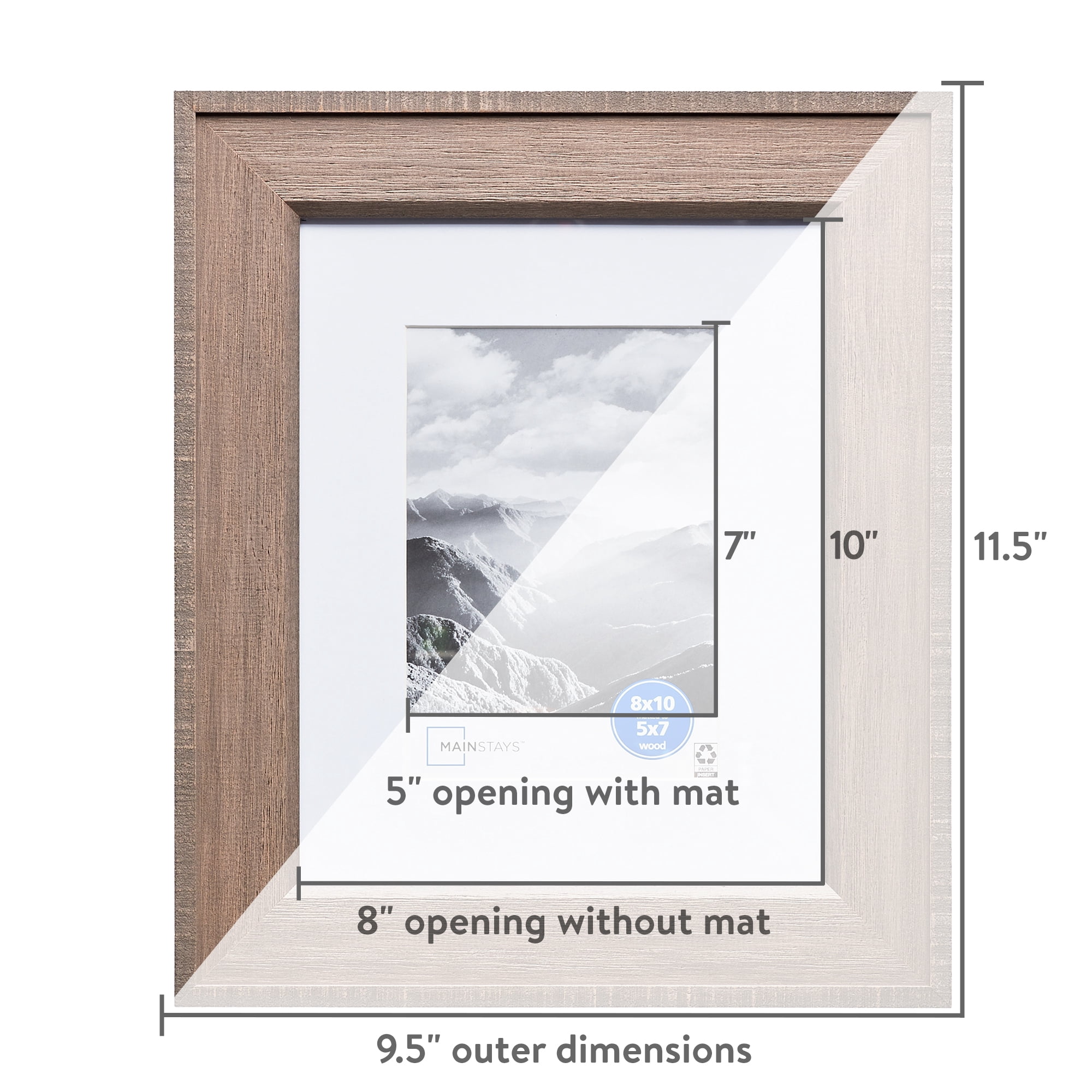 Mainstays 8"x10" matted to 5"x7" Rustic Wood Tabletop Picture Frame