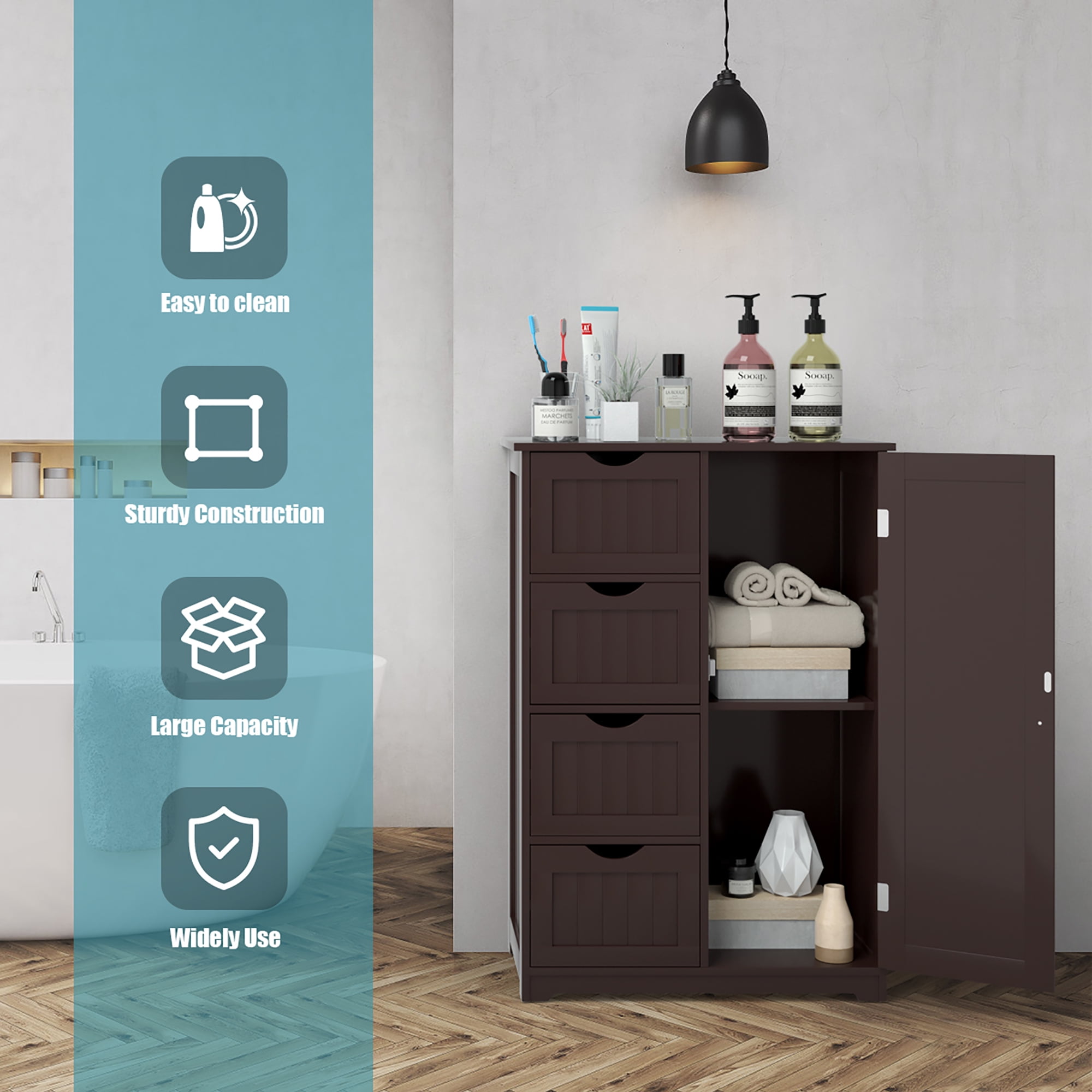 Costway wooden 4 drawer bathroom cabinet storage cupboard 2 shelves free deals