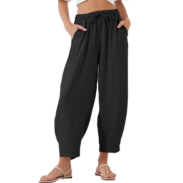 Pantalones EVALESS Summer de cintura alta holgados negros para mujer