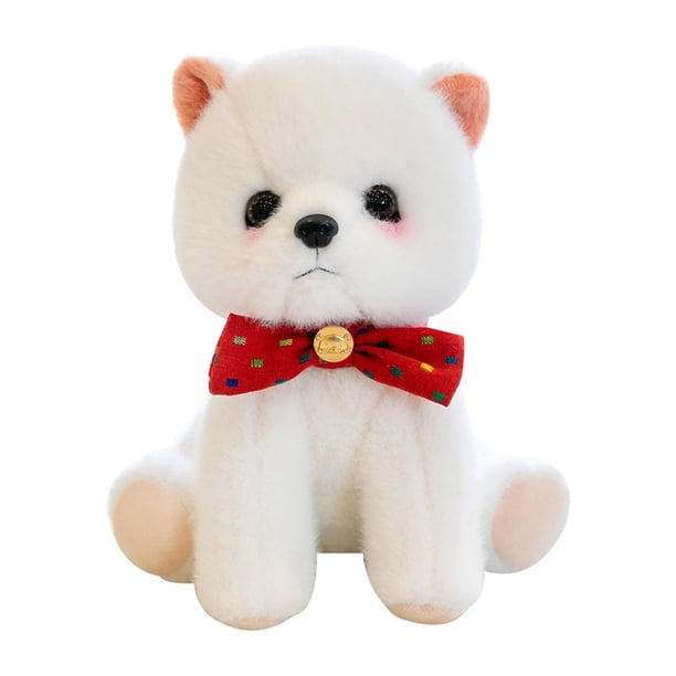 Peluche de perro blanco para decoración de sala de estar, cumpleaños infantil. diseño rojo