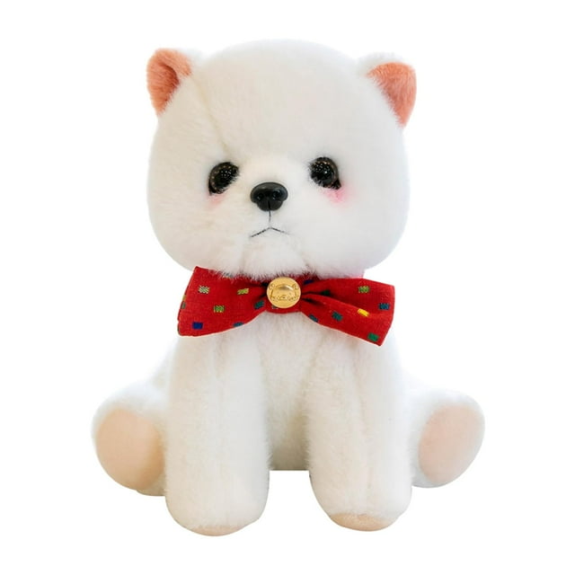 Peluche de perro blanco para decoración de sala de estar, cumpleaños infantil. diseño rojo