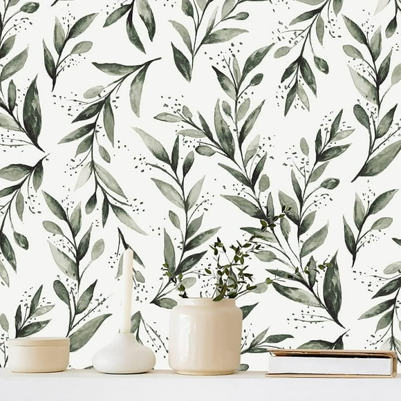 GHSDFBB Green Leaf Wallpaper Peel and Stick Wallpaper Floral Contact Paper 17.7inchx196.8inch Greenery Leaves Self Adhesive Wallpaper Peel and Stick Eucalyptus Flowers Wall Paper Bathroom Vinyl