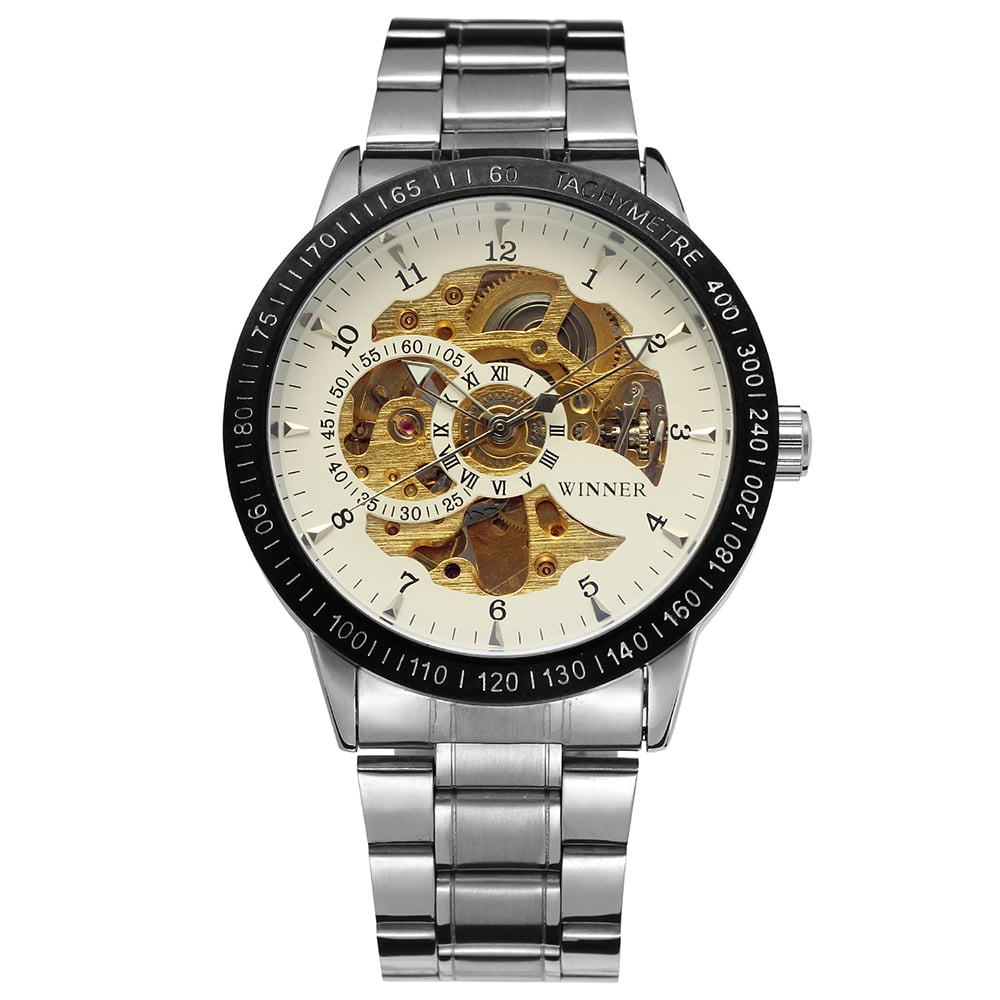 Winner 8085 Men Fashion Automatic Mechanical Business Wrist Watch Luxury Fashion Watch Men Skeleton Dial Stainless Steel/Leather Optional Strap Men Watch with Gift Box