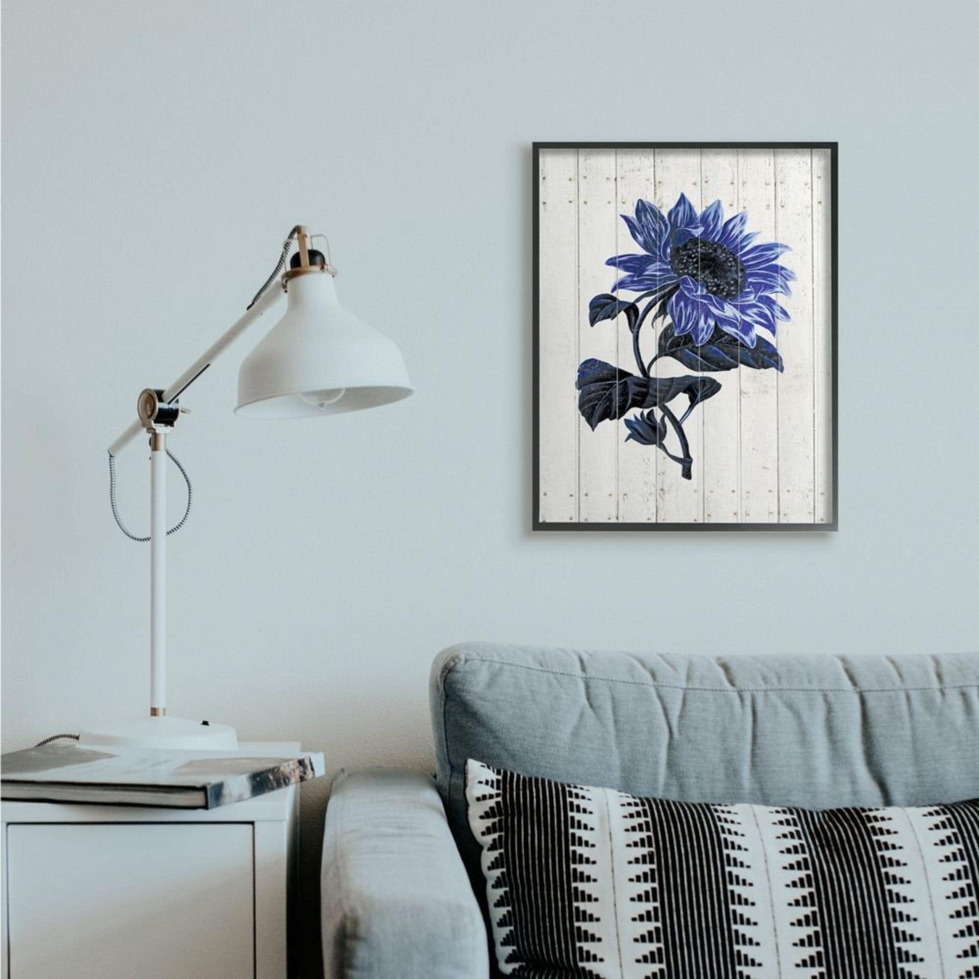Stupell Industries Blue Sunflower Illustration White Farm Fence Design Design by JG Studios
