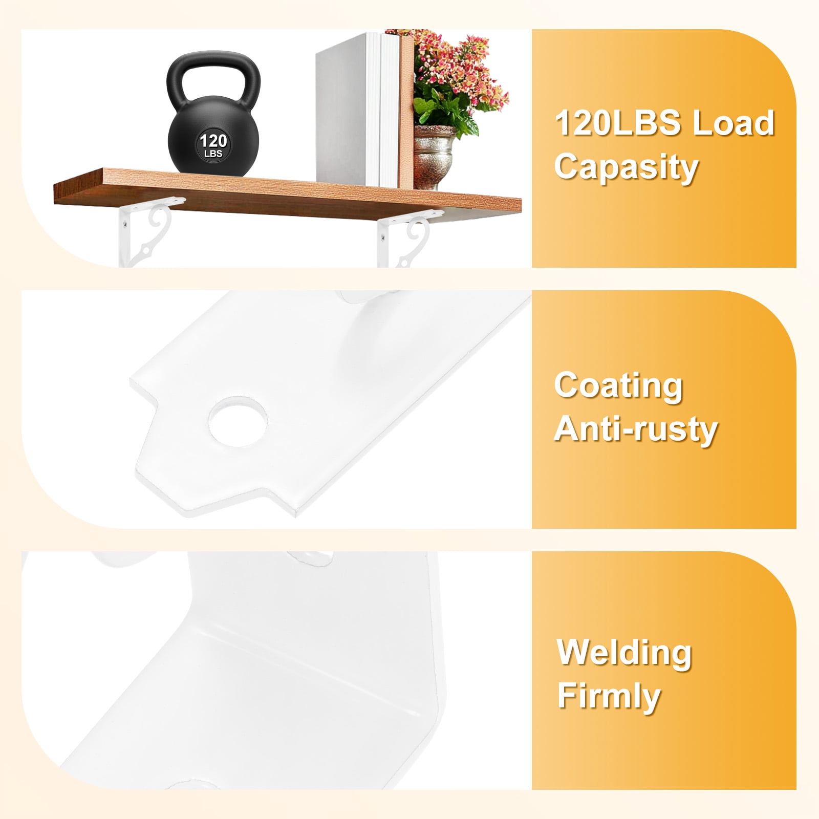 4-Pack Shelf Brackets, 8 Inch Long Iron Wall Mount Shelf Support Bracket for Home/Kitchen/DIY Decorative [White]