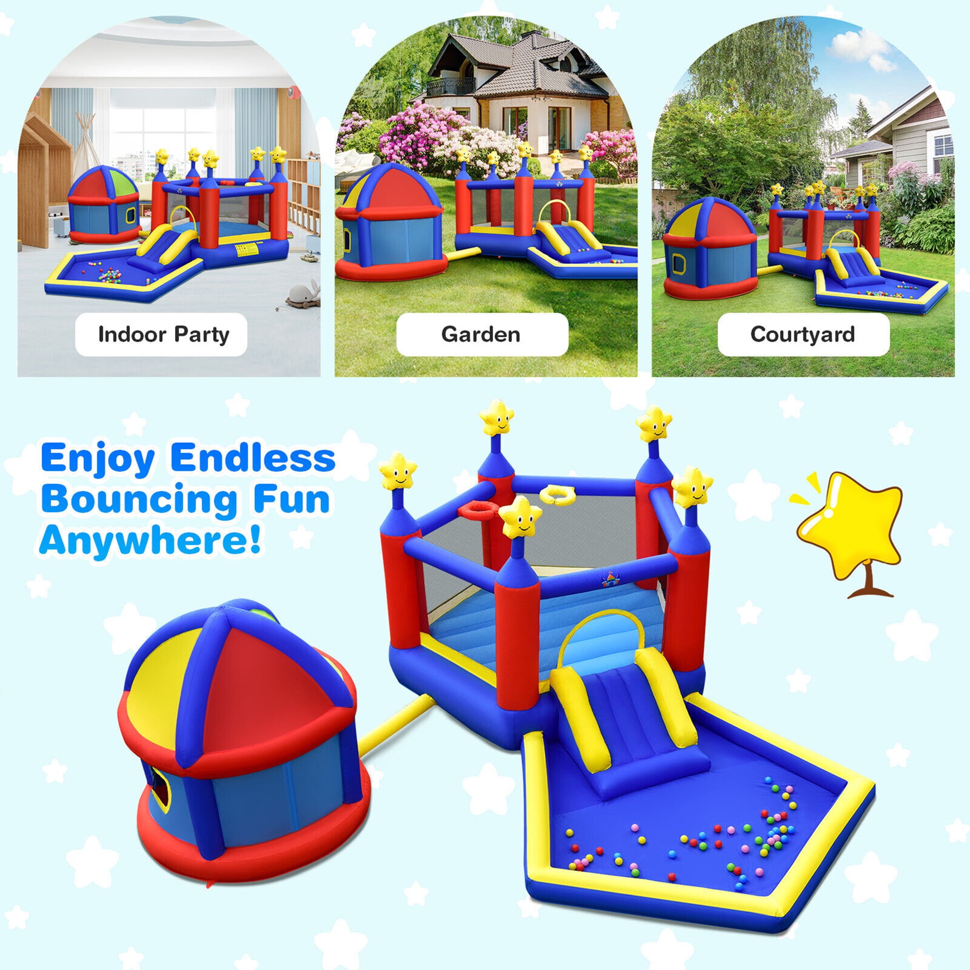 Gymax Kids Inflatable Bouncy Castle w/Slide Large Jumping Area ...