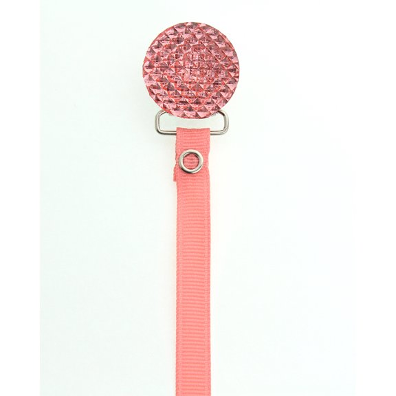 Quilted Crystal Pacifier Clip with Solid Ribbon, Pink Shades