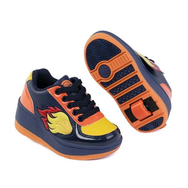 Tenis Patín Speed Rollers Fire Roller Azul Marino Naranja Con Rueda  Retráctil Para Niño