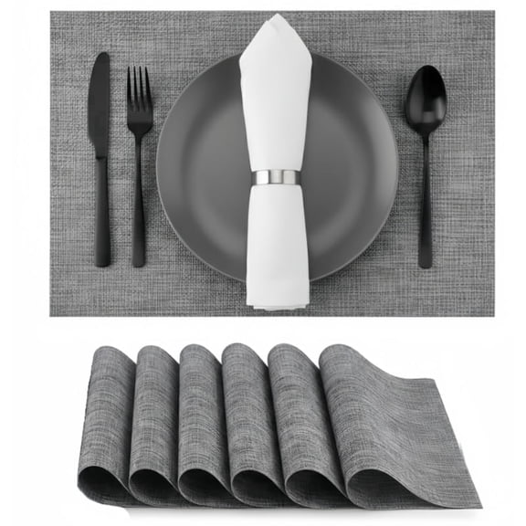 6-Pack Light Grey Leather Placemats (11.8"x17") - Waterproof Heat-Resistant Anti-Slip PU Table Mats for Western Restaurant & Home Dining