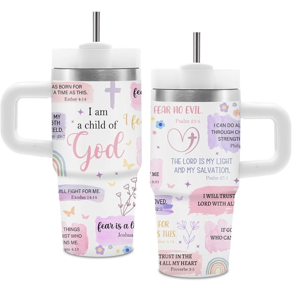 Christian Gifts for Women Girls, Christian Tumbler with Handle for Kids 14 oz, Girls Religious Faith Jesus Bible Verse Gifts, Spiritual Inspirational Gift for Girl, I Am a Child of God Cup