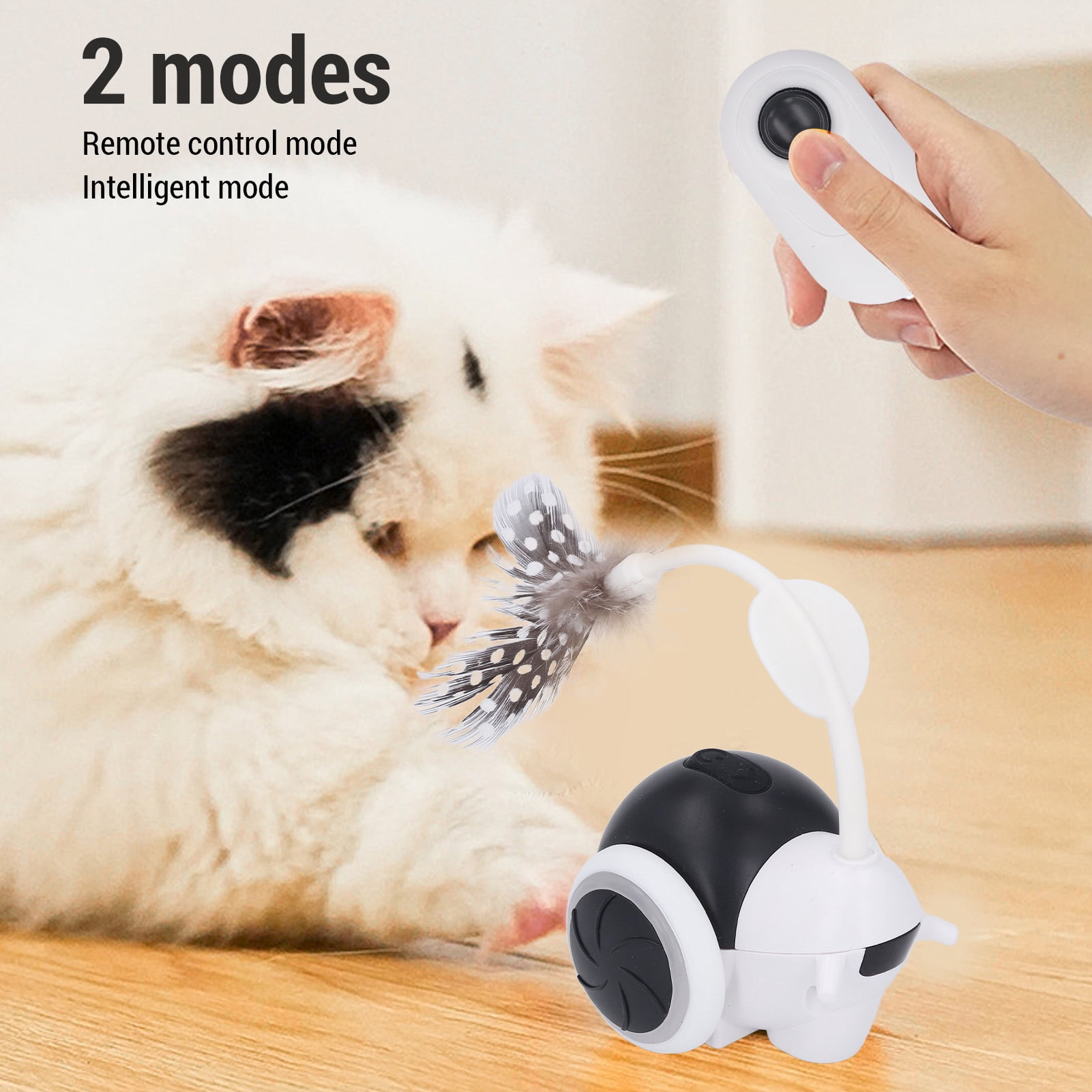 Rupoun Smart Electric Interactive Cat Toy Rechargeable Automatic Moving Exercise Promoting Remote Control Toys with Feather, Black (5.51 in / 14 cm)