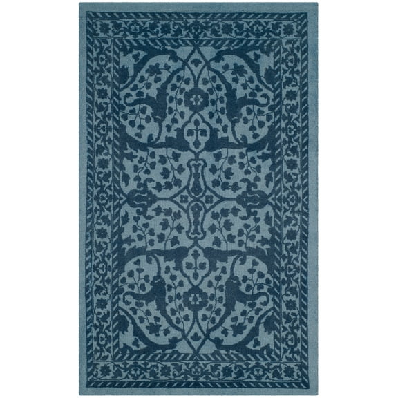 SAFAVIEH Restoration Vintage Wilson Border Wool Area Rug, Blue/Dark Blue, 2' x 3'