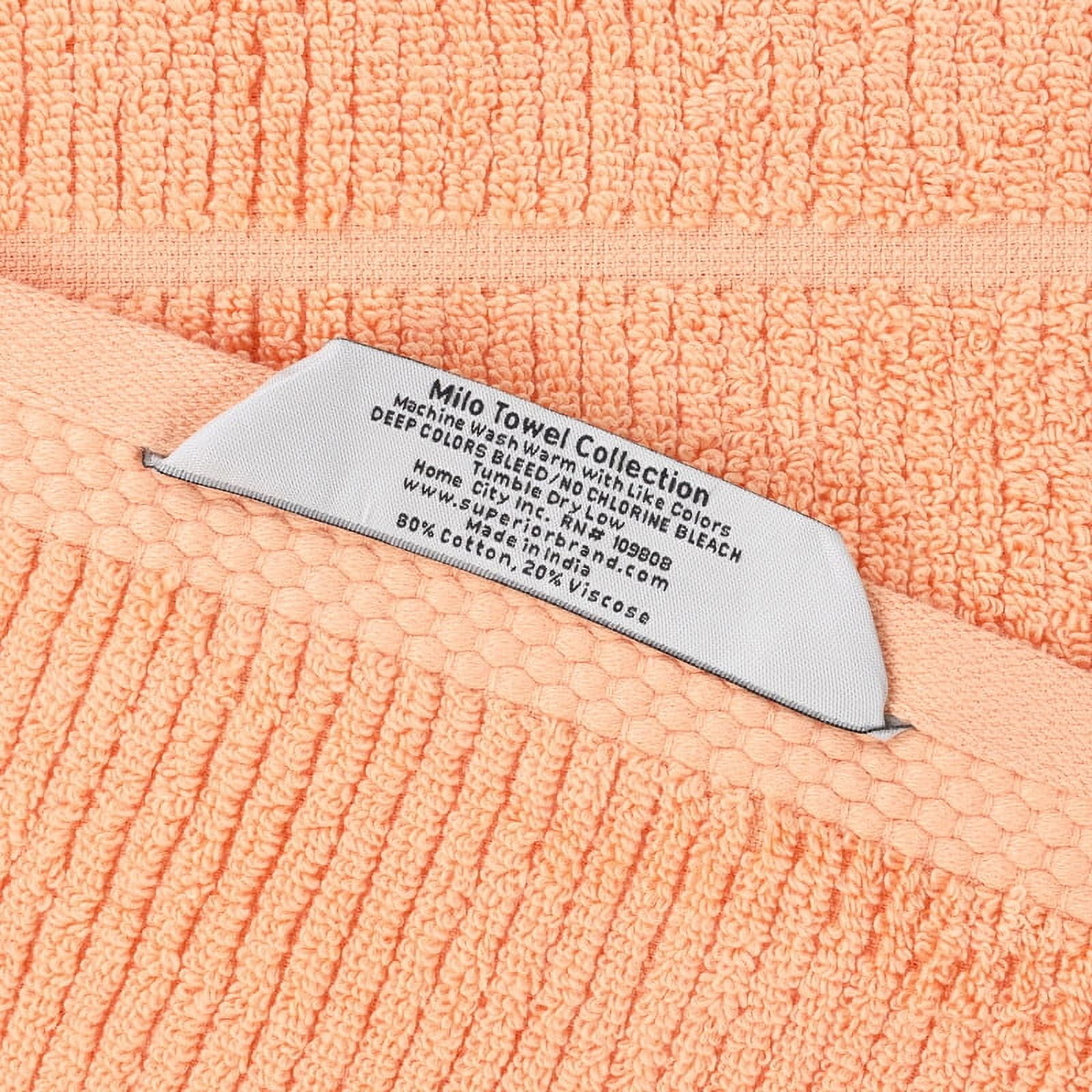 Superior Milo 3 Piece Smart Twist Cotton Towel Set, Medium Weight Ribbed Design Towels, Peach