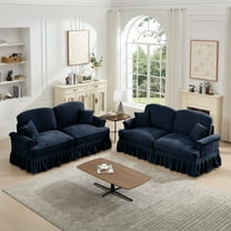 Newest Classic 2 Piece Modular Couch Living Room Sofa Set,Flared Arms,Removable Ruffles Pleats Skirts,Spindle Legs, 2Seater Sofa   2-Seat Loveseat Sofa Sets for Living Room, Blue
