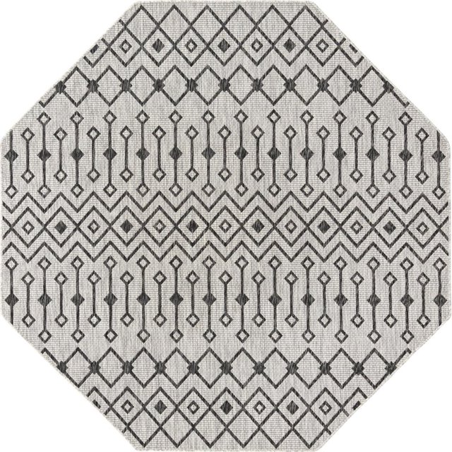 Unique Loom Outdoor Trellis Geometric Rug 7' 10 x 7' 10 Octagon Light Gray/Blue