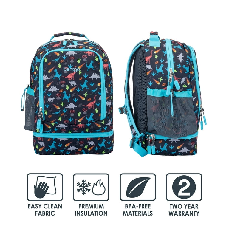 Bentgo 2-in-1 Backpack & Insulated Lunch Bag Set With Kids Prints Lunch Box  and 4 Reusable Ice Packs (Dinosaur)