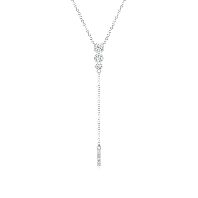 Angara Natural Diamond Necklace - Three Stone Graduated Bezel-Set Diamond Lariat Necklace in Platinum for Women