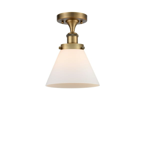 Innovations Lighting Ballston Urban Cone - 1 Light 8" Semi-Flush Mount Brushed Brass/Matte White