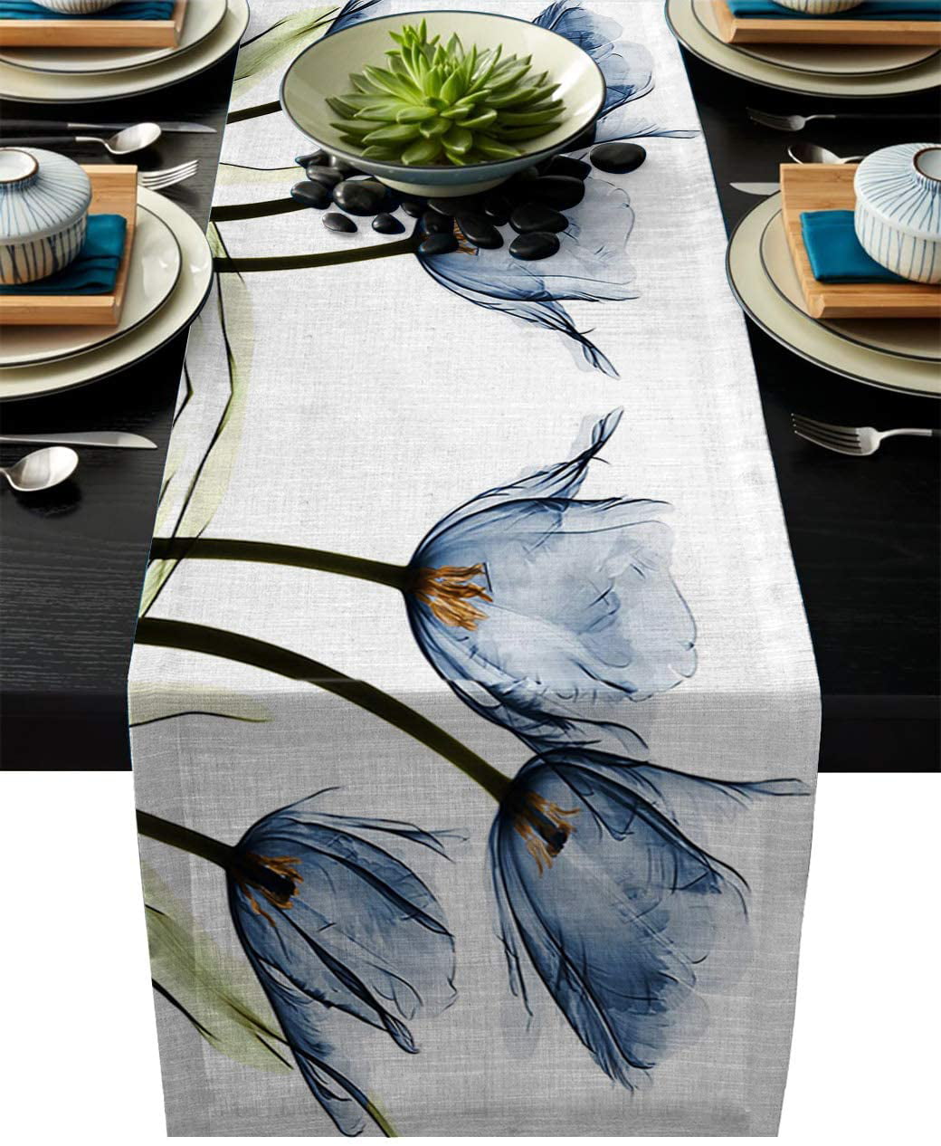 Indoor and Outdoor Festival Parties 13X90 Inch Table Runner Flower Peony Heat Resistant Dining Table Runner for Catering Events Dinner Parties Wedding