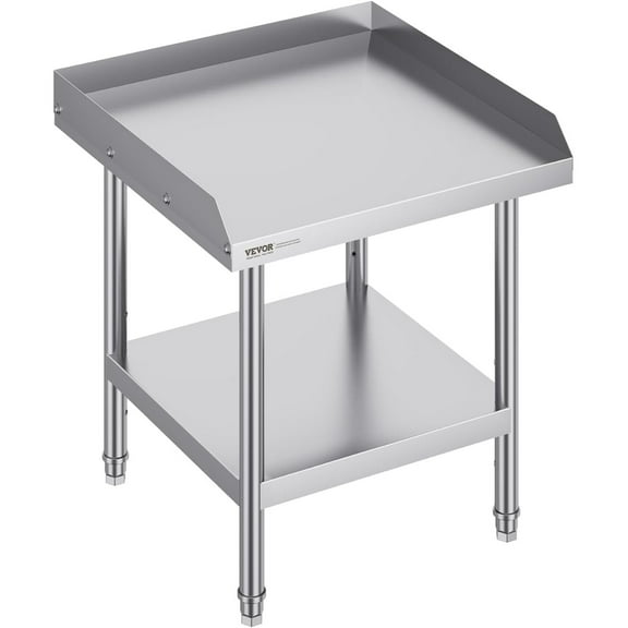 Stainless Steel Work Table, 24 x 24 x 26 Inch Commercial Food Prep Worktable, 3-Sided Backsplash Heavy Duty Prep Worktable, Metal Work Table with Adjustable Height for Restaurant Home Hotel