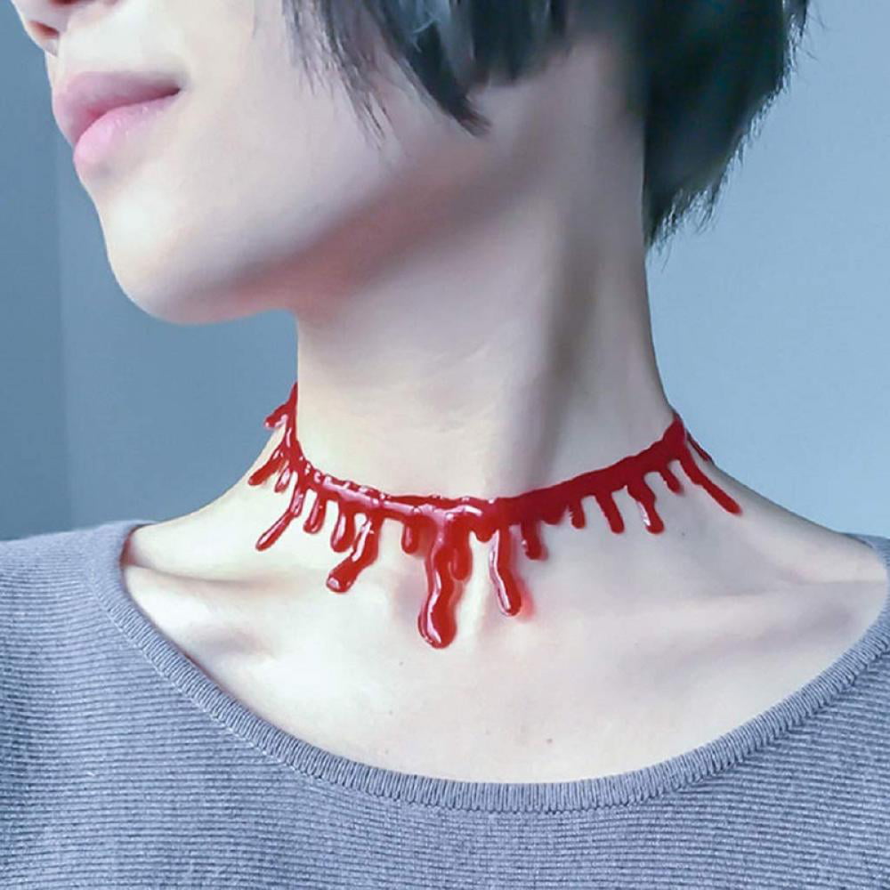 Halloween Costume Realistic Blood Dripping Choker Necklace Collar 2PCS