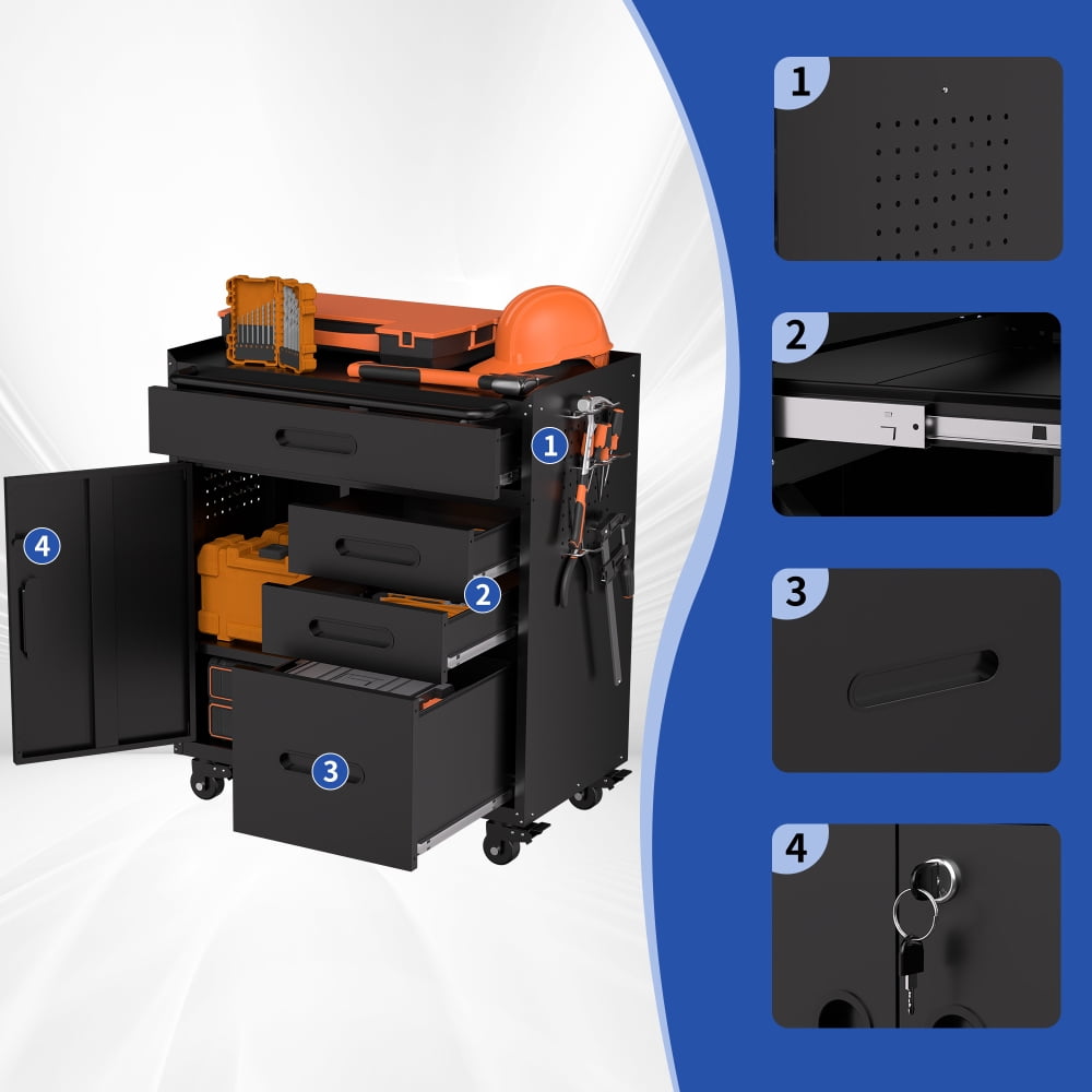 34.3" Rolling Tool Chest with 6 Drawers - Mobile Garage Cabinet Organizer, All-Drawer Design for Small Parts & Tools, Heavy Duty Steel Construction