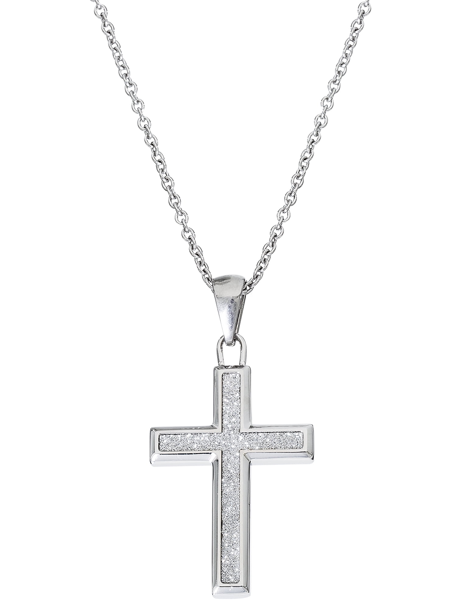 Bonyak Jewelry Stainless Steel Polished Yellow IP-Plated w/CZ Cross Necklace in Stainless Steel